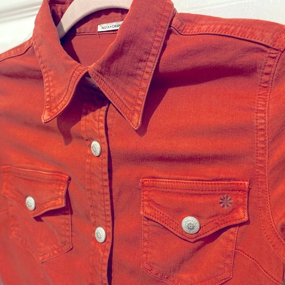 Alexa Chung for AG Adriano Goldschmied Snap Front Red Denim Shirt Dress XS - Picture 6 of 7